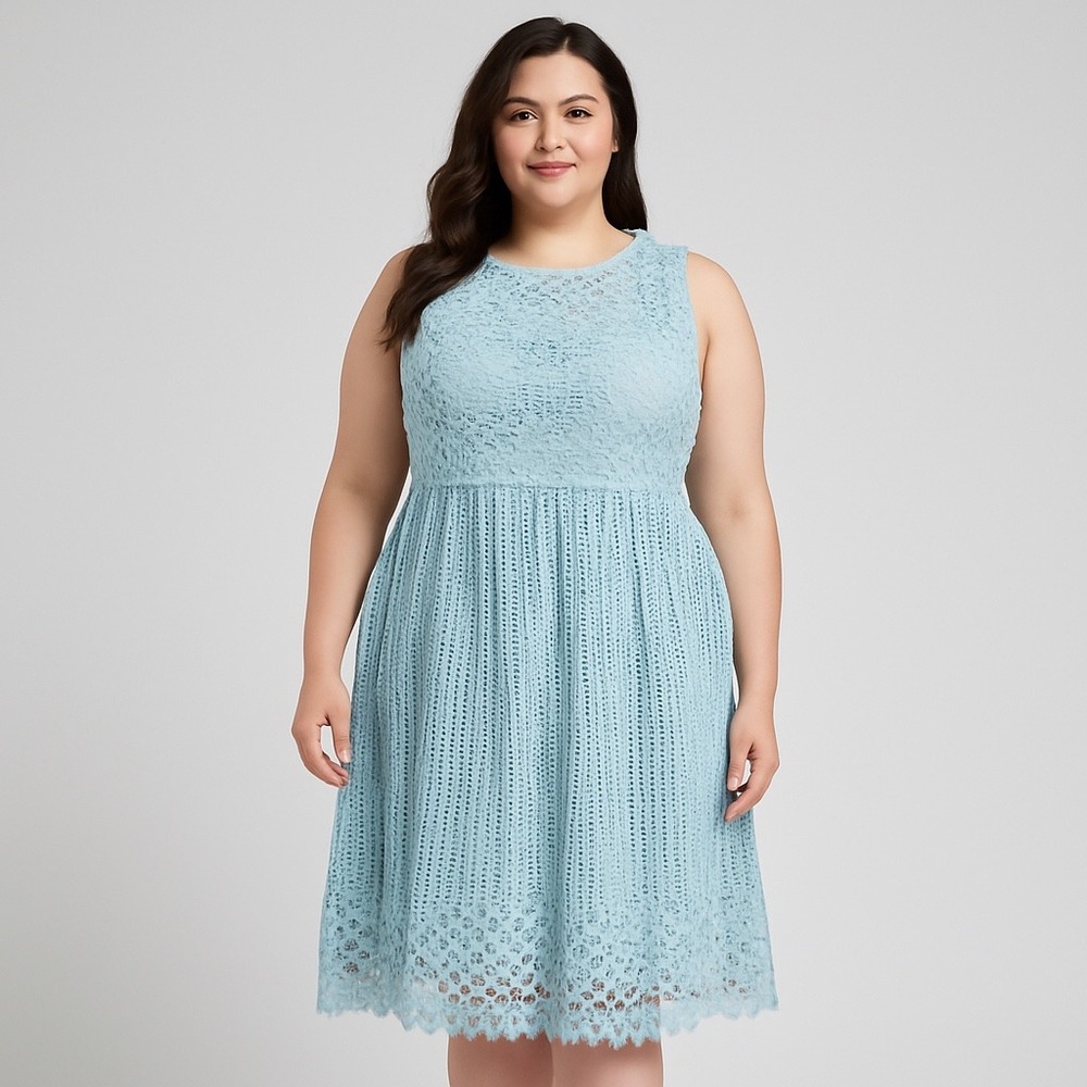 Alfani‎ Womens Dress Size 18 Pale Blue Eyelet Lace Sheath Mothers Day Formal
